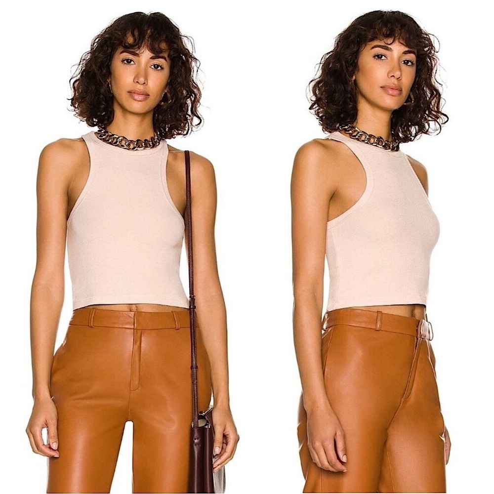 REVOLVE GREY/VEN Cashmere Blend Rib Knit Y2K Racerback Scandi Girl Crop Tank XS